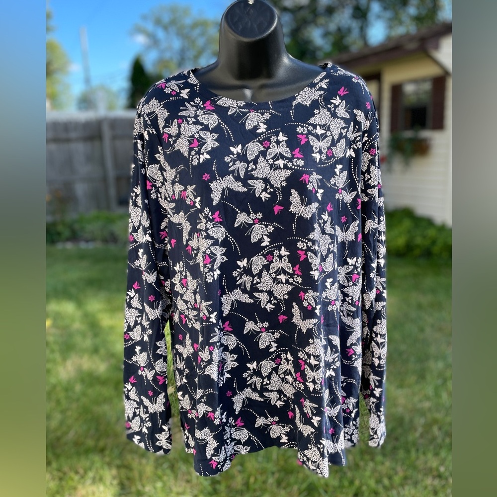 J Jill long sleeve Pima crew neck shirt butterfly print size XL TALL NEW NWT